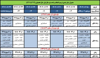 جدول زمان بندی  ترمیم انتخاب واحد نیم سال اول سال 1403-1402